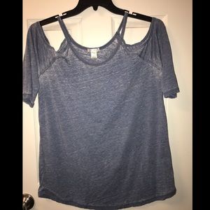 Blue cold shoulder shirt
